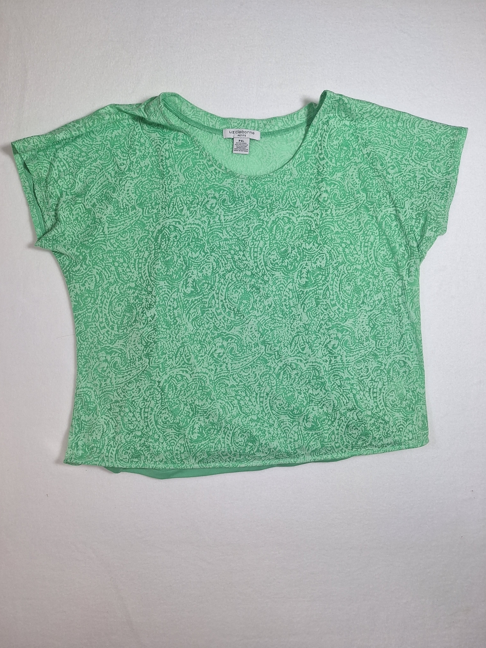 Liz Claiborne Green Paisley Short Sleeve Top